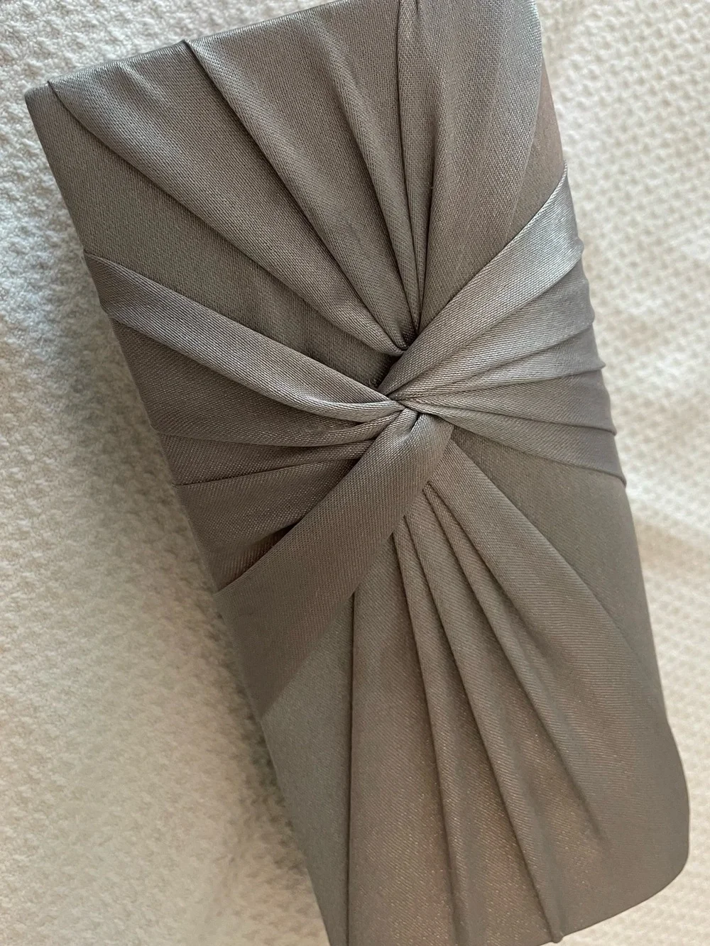 Charming Charlie Taupe Pleated Knot Clutch